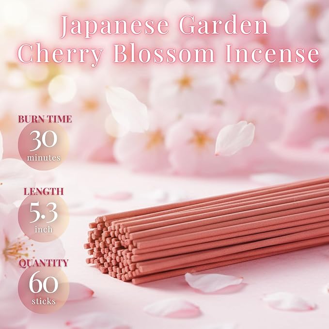 Sakura CherryBlossom Premium Japanese Incense Sticks 60sticks Coreless Low Smoke Natural Charcoal Free Non Toxic Kyoto Aroma Aromatherapy Meditation Calming Stress Relief Relaxation TOMORI