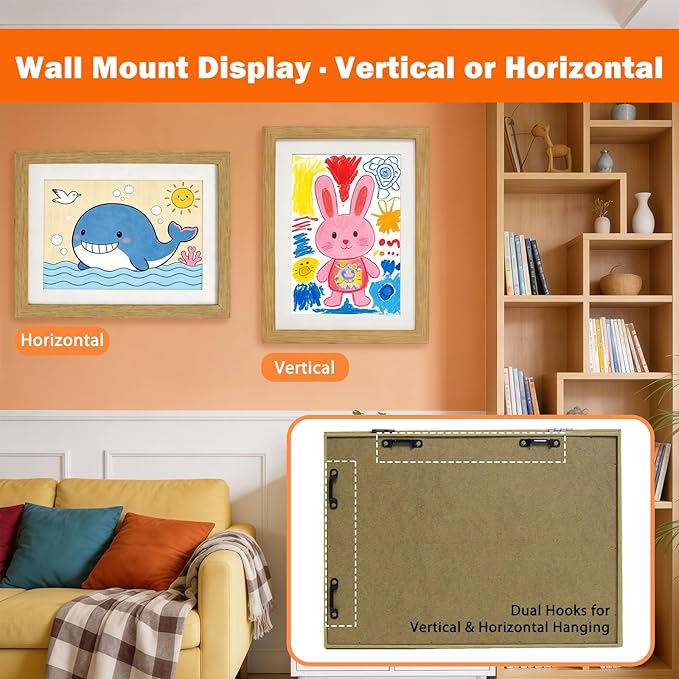 Kids Art Frames 8.5x11, 4-Pack Front Opening Changeable Picture Frames for Kids Artwork, Holds 150 Pieces Each, Artwork Storage and Wall Display Frame for Drawings, Portfolio, Wood