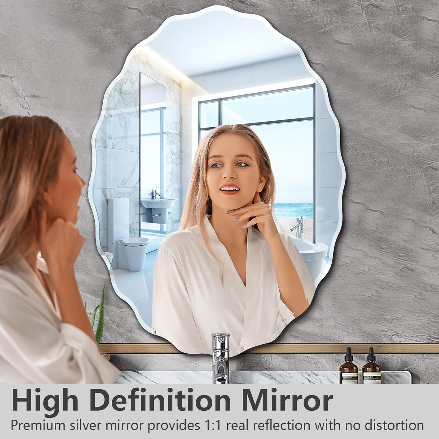 Pregaspor 30x42 Inch Frameless Oval Wall Mirror for Bathroom Sink, Minimalist Bathroom Vanity Mirror with Beveled Edge, Modern Mirrors for Wall Decor Living Room Entryway Bedroom