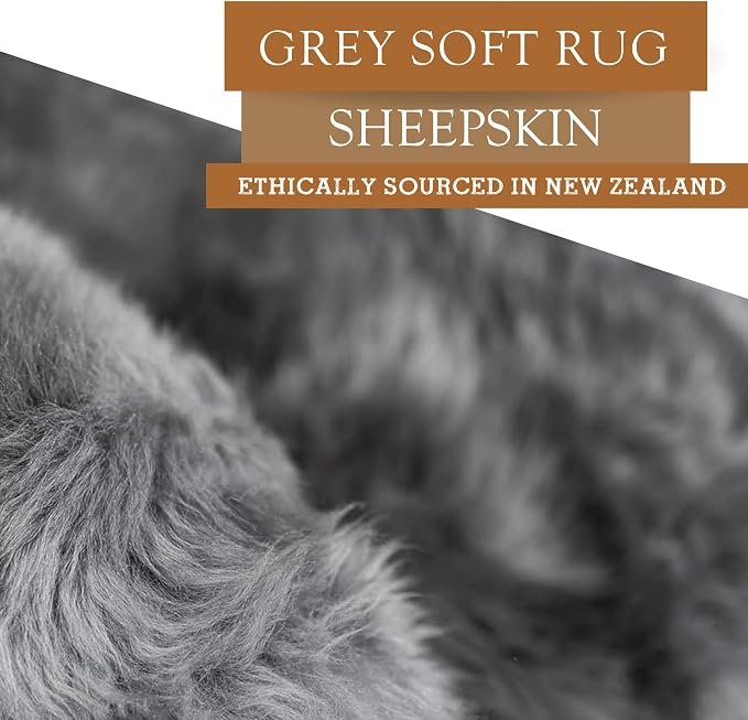 Sunshine Cowhides Sheepskin Rug - 100% Genuine Sheepskin Chair Throw Cover & Area Rugs for Living Room, Bedroom, Office Floor & Bathroom, Premium Decor for Aesthetic Living (Gray)