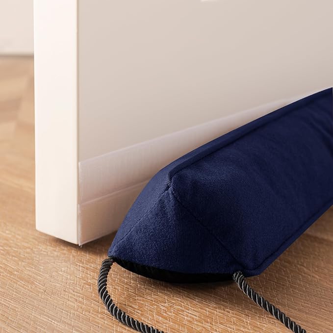 Sunolga 2 Packs 38 Inches 2.2LB Weighted Door Draft Stopper Filled with Glass Beads & Cotton, Removable Machine Washable Sound Proof Under Door Draft Blocker with Anti-Abrasion Bottom for Door, Blue