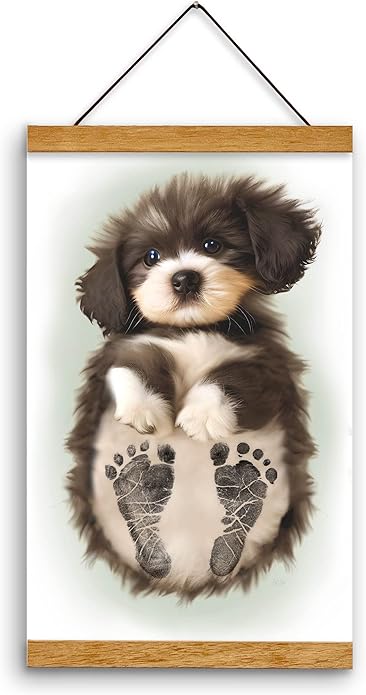 Memory Lane Gifts Co. Baby Footprint Art, Baby Shower Gift, Original Artwork, Nursery Art Keepsake, Puppy