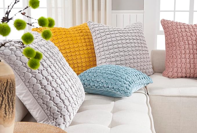 Pillow Covers 24x24 Set of 2 Velvet Euro Shams Decorative Farmhouse Pillowcases Boho Square Cushion Covers Soft Bubble Texture for Couch Sofa Bed Bedroom Car Living Room，Light Gray