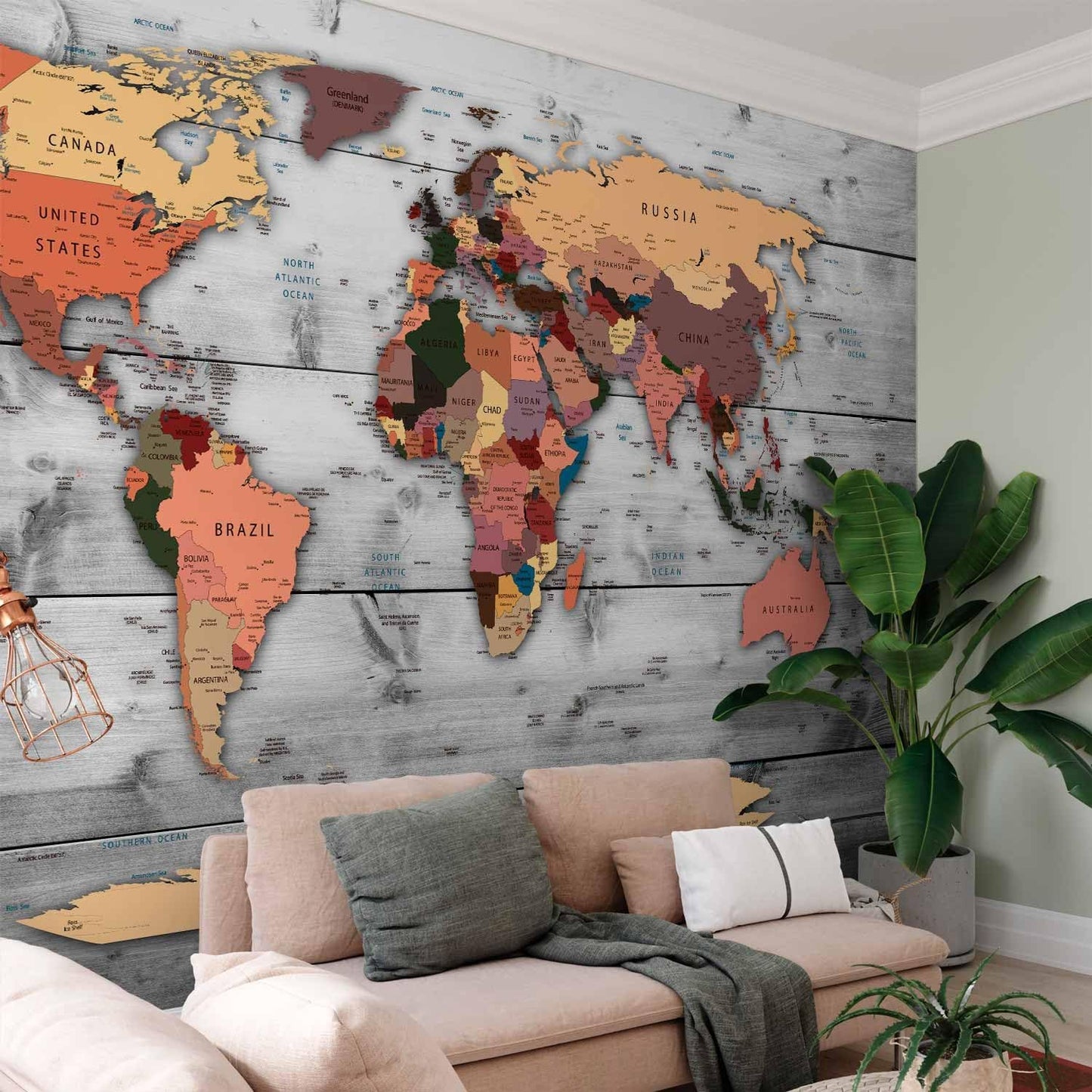 artgeist Wall Mural World Map 193x138 in - XXL Peel and Stick Self-Adhesive Wallpaper Removable Large Sticker Foil Wall Decor Print Picture Image Design Map of The World k-B-0009-a-c