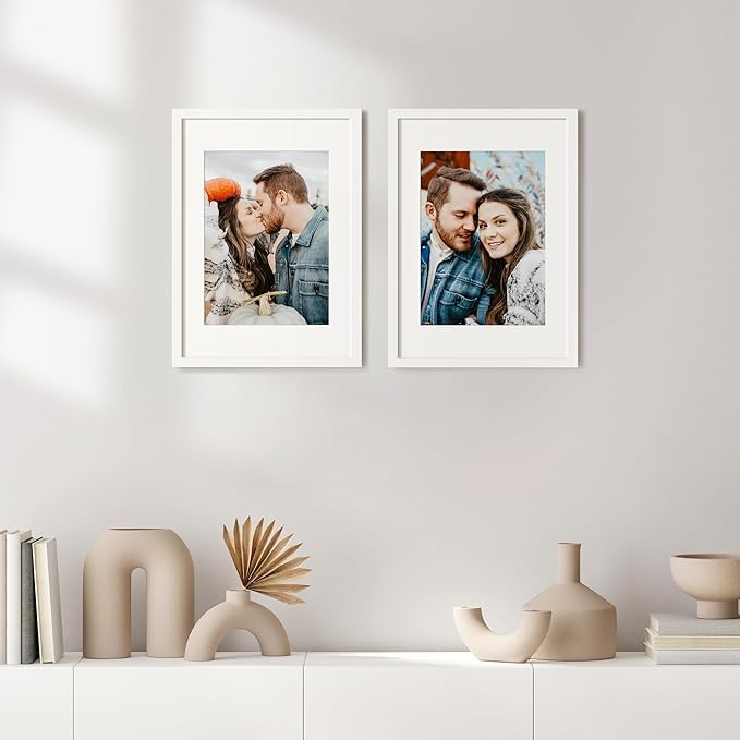 upsimples A3 Picture Frame, Display Pictures 8.3x11.7 with Mat or 11.7x16.5 Without Mat, Wall Hanging Photo Frame, White, 1 Pack