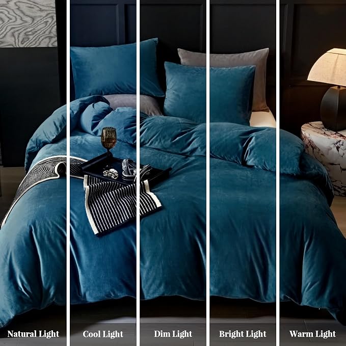 WARMDERN Blue Flannel Velvet Duvet Cover King Size Duvet Cover Bedding Sets, 3pcs Ultra Soft Luxury Textured Modern Crystal Velvet Duvet Covers with Zipper Closure(Blue, King)