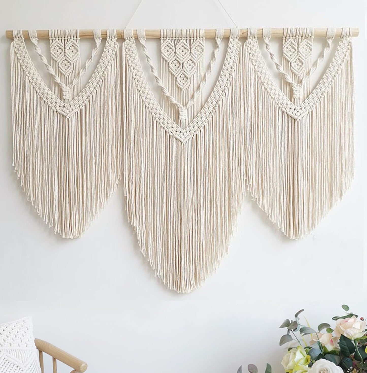 Achart Macrame Wall Hanging Large- Boho Wall Decor- large wall art- Wall Decor Living Room- Macrame Tapestry Boho Decor for Bedroom (Beige-C)