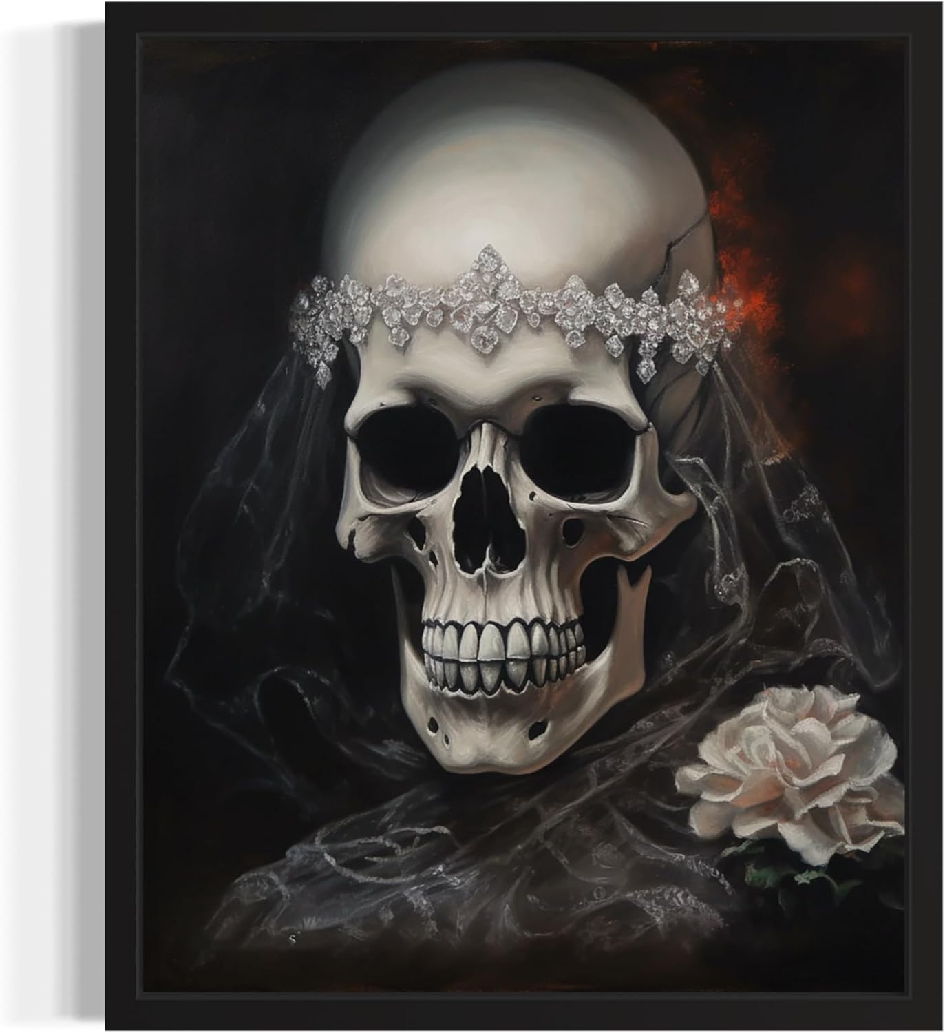Skull Bride Poster Art Print, Halloween Scary Vintage Wall Art Academia Spooky Painting Decoration for Horror Prints, Gothic Posters Bedroom Decor 89 (Skull Bride, 8 x 10 inches, Unframed)