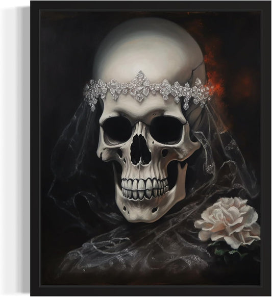 Skull Bride Poster Art Print, Halloween Scary Vintage Wall Art Academia Spooky Painting Decoration for Horror Prints, Gothic Posters Bedroom Decor 89 (Skull Bride, 16 x 20 inches, Unframed)