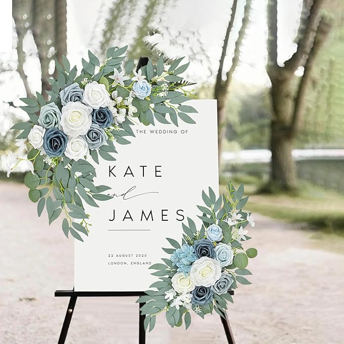 Blue Wedding Arch Flower Swags Set of 2, Artificial Arch Flower for Wedding Reception Ceremony, Bridal Shower, Baby Shower, Photo Backdrop Decorations (Blue)
