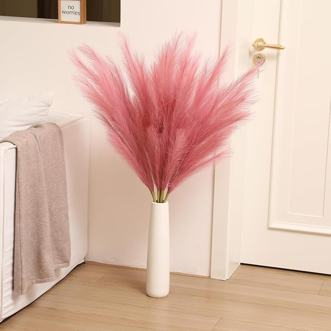 Wertuirk Dark Pink Pampas Grass, 8 Pcs 45 Inch Tall Large Faux Pompous Grass, Long Artificial Flowers for Floor Vases, Wedding Centerpieces, Baby Shower and Home Decoration (Dark Pink)