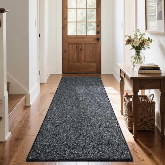 FinRèc 2x8 Washable Runner Rugs for Kitchen Hallway Bedroom, Low Pile Thin Rug Solid Color, Non-Slip Carpet Indoor for Home Decor (Grey)