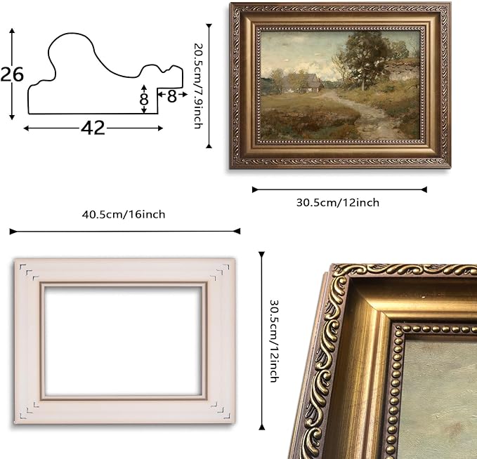 Pinetree Art Framed Canvas Wall Art for Living Room Decor, Vintage Landscape Painting Wall Art Prints Bedroom Home Bathroom Decor (Rustic Glod, 12" x 16", Country Road)
