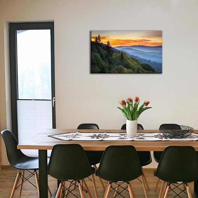 Blue Ridge Mountains Canvas Wall Art Sunrise Forest Wall Decor Living Room National Park Poster Nature Landscape Pictures for Bedroom Woodland Scenery Artwork Kitchen Office Home Decorations 20x30"