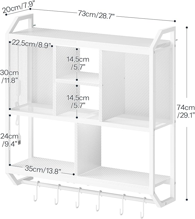 HOOBRO Gaming Floating Shelves with LED Lights, 28.7" LED Wall Mounted Shelf, 3-Tier Display Rack for Wall Storage, Floating Rack with Hanging Rod and 6 S-Hooks, for Gaming Room, White WT70DBJ01