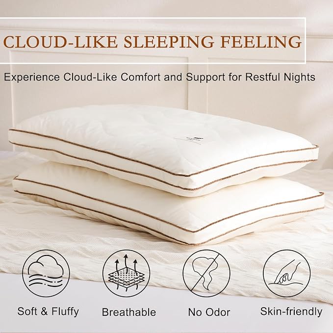 YOUR MOON Natural Wool Pillow Standard, Flat & Thin Wool Pillow for Sleeping, Low-Loft Bed Pillows for Back and Stomach Sleepers, Breathable Cotton Cover(Off White)