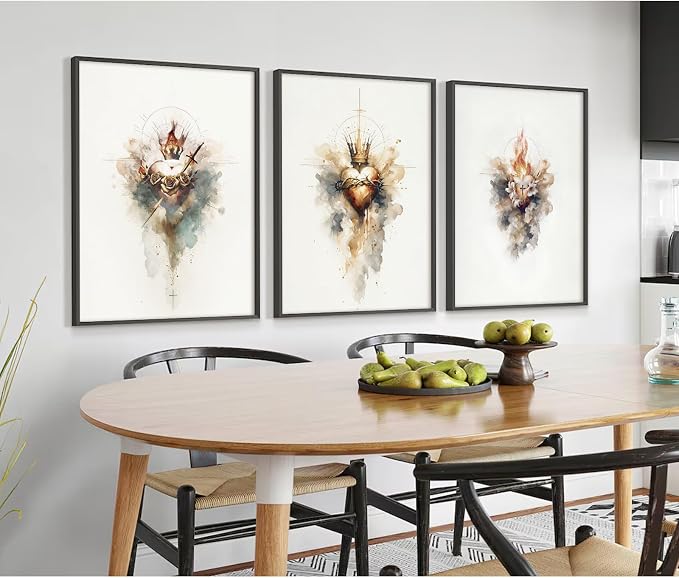 Jesus Canvas Wall Art Sacred heart of Jesus Pictures Christian Wall Decor Catholic Poster Religious Wall Art Heart of Mary and Joseph Painting Divine Mercy Prints for Bedroom 16x24x3 Inch Unframed