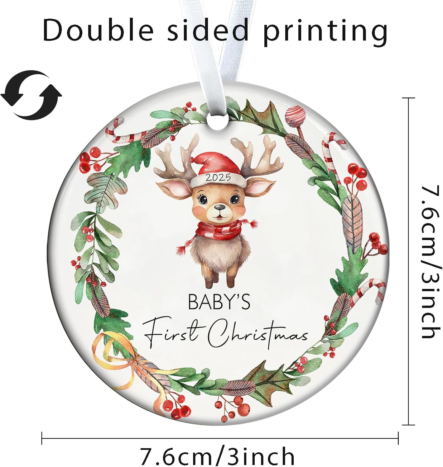 Baby's First Christmas Ornament 2025 My First Christmas Ornament 3 Inch Ceramic Keepsake for Newborn Boy or Girl, Personalized Xmas Tree Hanging Decor, for Baby’s 1st Xmas
