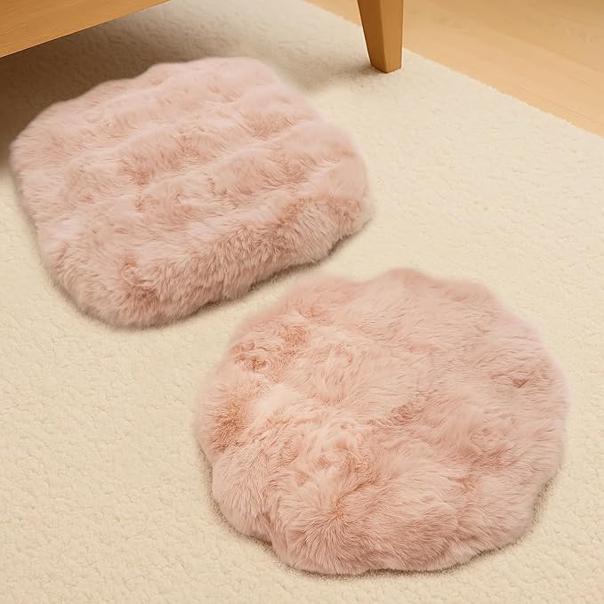 Lifup Round Chair Pads Memory Foam Seat Cushion Soft Cozy Plush Non Slip Thick Pad with Ties and Removable Cover for Dining Room, Office Pink 2 14 x 14 Inch