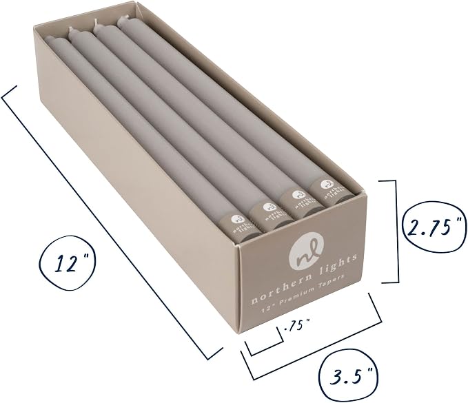 Northern Lights Candles - 12" 12pk Tapers - Stone - 72773