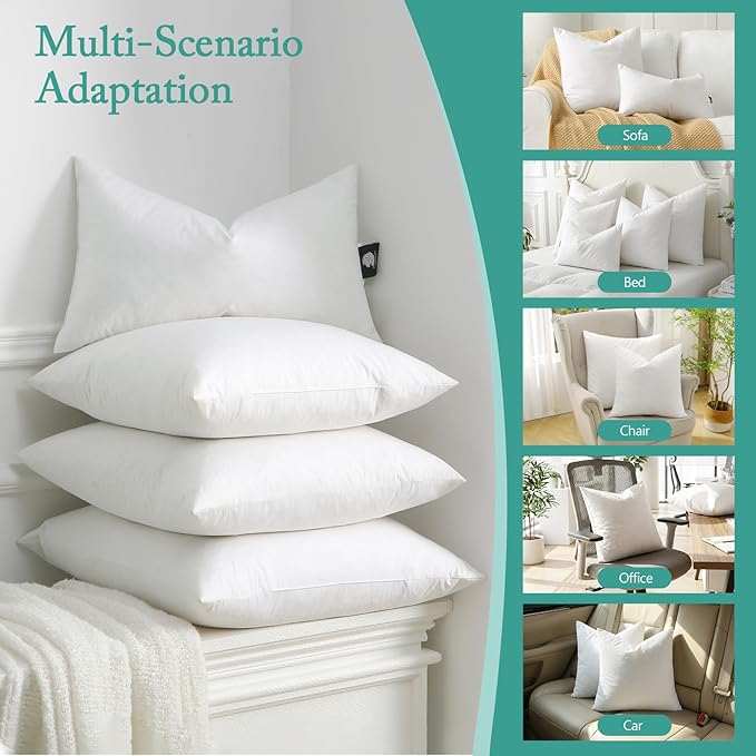 BPC Luxury Feather Down 22x22 Pillow Inserts Set of 2, Soft Fluffy Throw Pillow Inserts, 100% Organic Cotton Cover, Square Pillows for Couch, Living Room, Bed, Sofa
