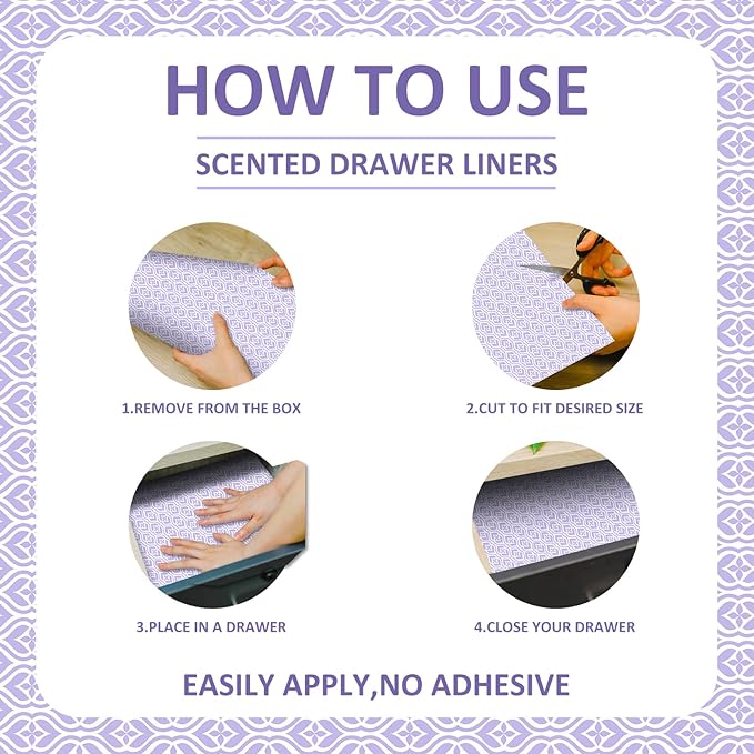 SCENTORINI Scented Drawer Liners for Dresser, 15 Sheets Lavender Scent Shelf Paper Liners, Non-Adhesive 14.3x19.5 Inch, for Home Fragrant Bedroom Drawer Closet Shelves