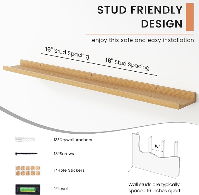 FLYJOE Floating Picture Ledge Shelves for Wall Set of 4, 48 Inch Wall Shelves with Lip Long Large Nursery Book Shelf for Toys Storage Kids Bookshelf Wall Mounted Living Room Bedroom Decor Frames