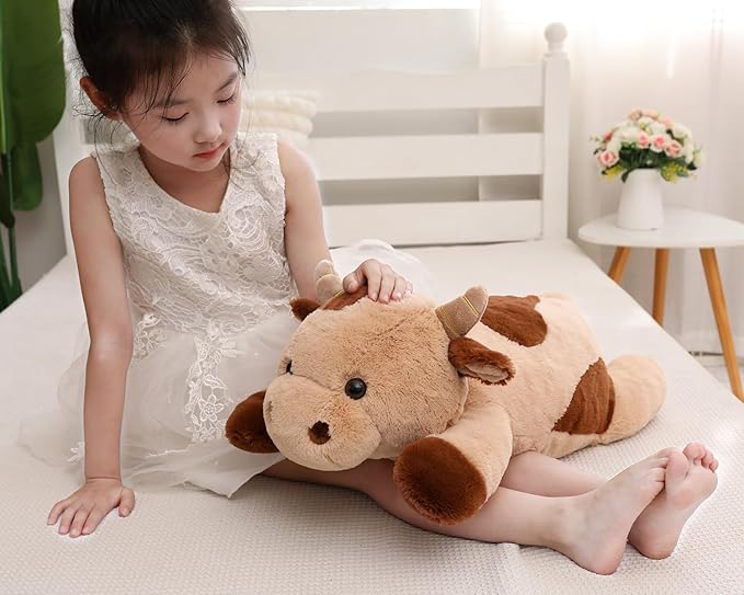 YESGIRL 25.6 inch 5 lbs Cow Weighted Stuffed Animals, Large Weighted Plush Animal, Cute Plush Toy Pillow, Soft Kawaii Plushie Gifts for Adults, Kids, Boys and Girls
