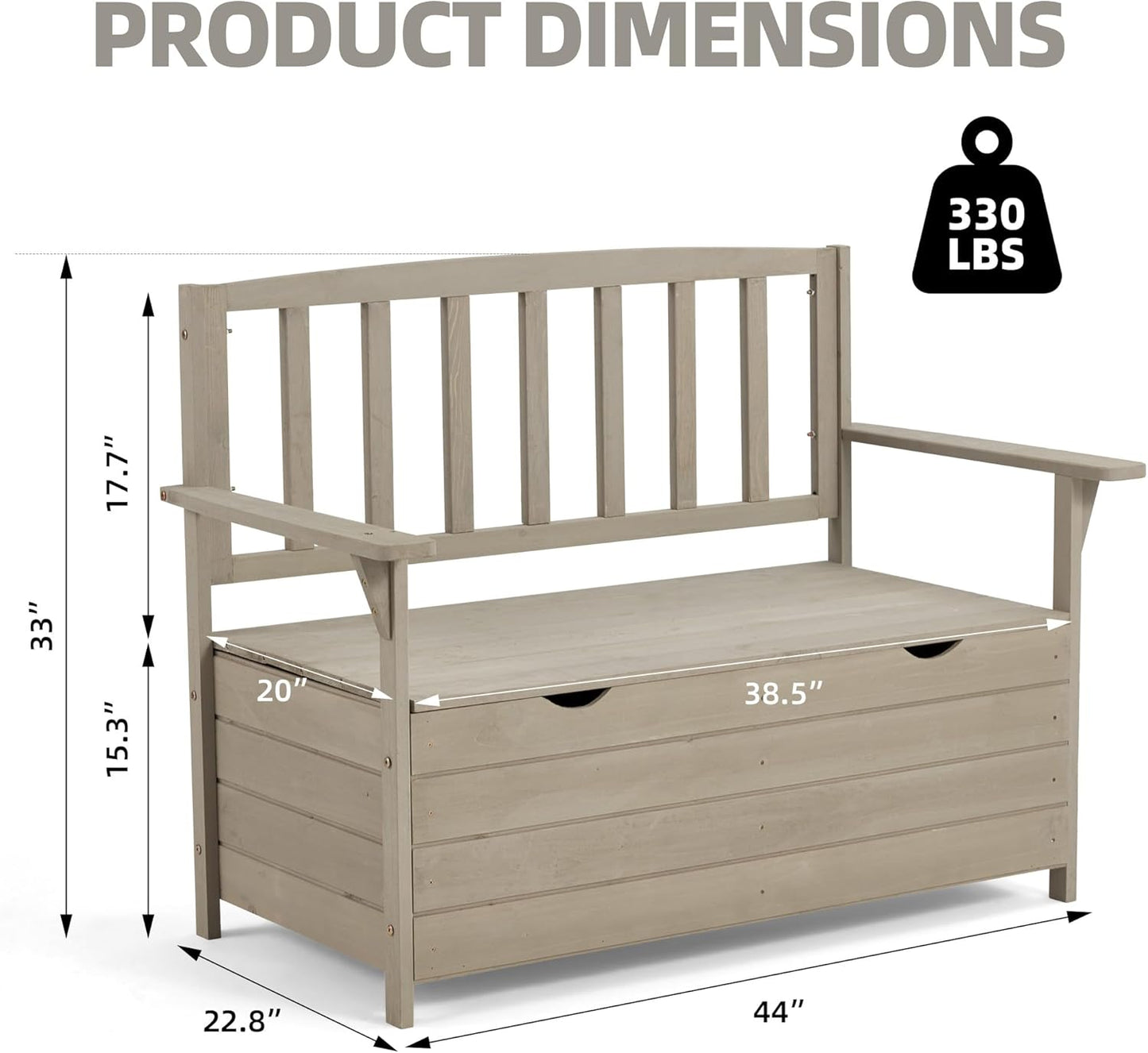 AVAWING Outdoor Storage Bench, Wooden Garden Bench Weatherproof, Patio Benches for Outside, 2-Seat Front Porch Bench, Park Bench for Deck, Lawn, Backyard (Light Gray)