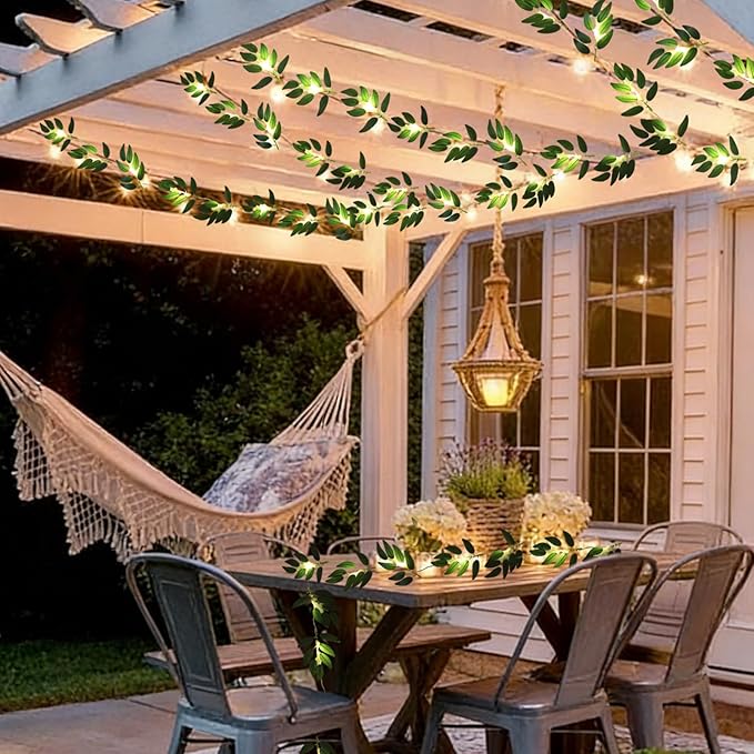 RECUTMS Willow Leaves String Lights 2Packs Artificial Leaf Rattan Light Hanging Vine 20LEDs Battery Operated Ivy Greenery for Home Wedding Party Wall Indoor Outdoor Decor
