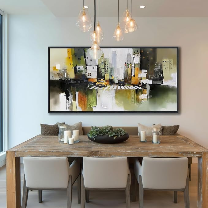 HGUAOA Abstract Canvas Wall Art for Living Room - Modern Wall Art for Office & Bedroom - Yellow City Wall Pictures for Above Bed Decor - Large Canvas Artwork for Home Decor 20×40IN