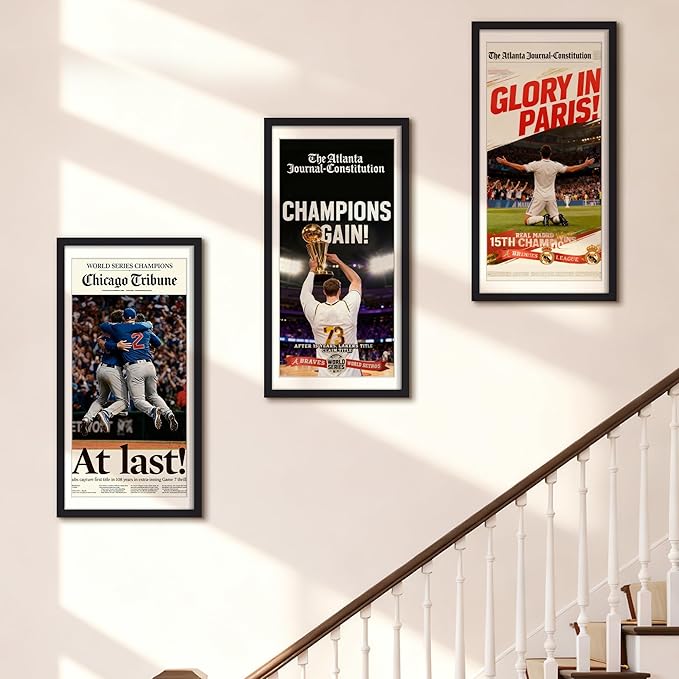 upsimples 11x22 newspaper frame, Display Pictures 10x20 with Mat or 11x22 Without, Wall Hanging Photo Frame, Black, 1 Pack