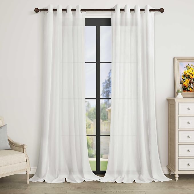 Off White Living Room Curtains 96 Inches Long 2 Panels Set Light Filtering Cotton Linen Drapes Grommet Elegant Neutral Window Treatment Ivory Warm White Boho Sheer Curtain 96 Length for Bedroom 8FT