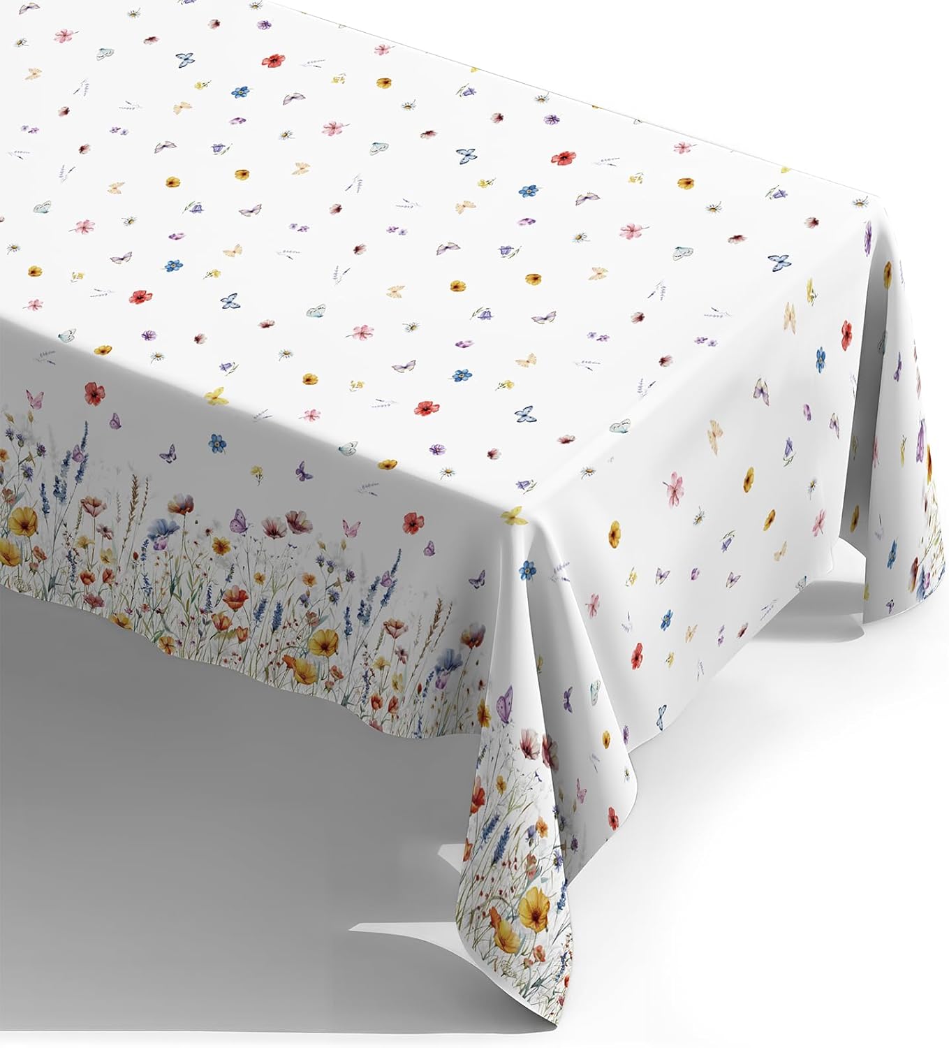 Floral Tablecloth 4 Packs 54x108 Inch - Butterfly Spring Wildflower Plastic Table Cover for Wedding Decorations Easter, Baby in Bloom Showers & Mother's Day Tea Parties Disposable Rectangle Tablecloth