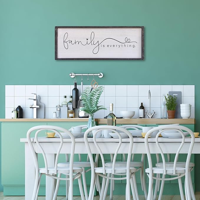 Family is Everything Wall Decor 32"x12" Living Room Large Warm Wood Framed Farmhouse Vintage Sign Home Beautiful And Simple Ready To Hang Hallway Entryway Wall Art Decoration (Black)