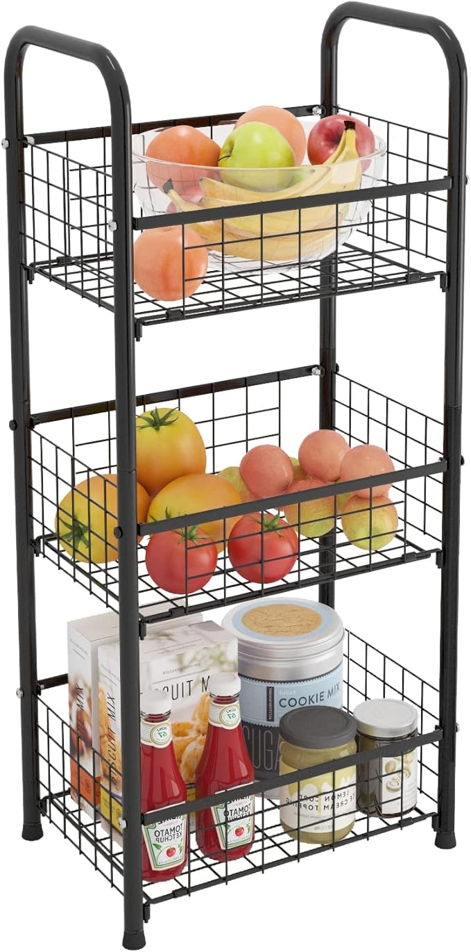 PROXRACER 3-Tier FreeStanding Open Shelf,Bathroom Organizer Shelves Unit with Adjustable Feet, Metal Steel Storage Tower Organizer Rack Basket Cart for Bathroom, Living Room, Balcony, Kitchen