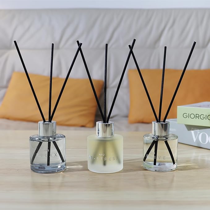 5.07 oz Reed Diffusers with 12 Black Fiber Sticks, 3 Pack Jasmine Apple Lemon Scent Diffusers for Home,Long Lasting Reed Diffuser Set, Up to 90 Days