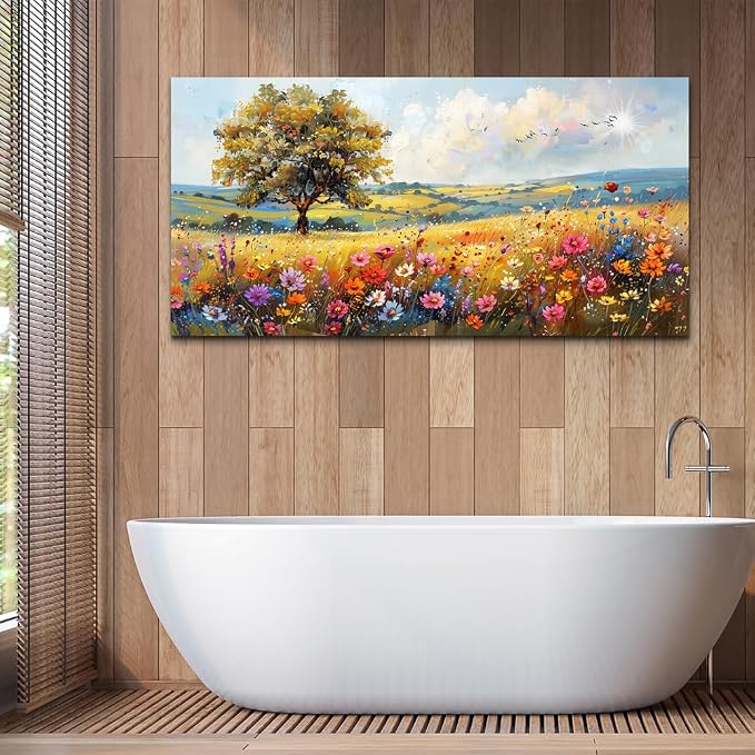 hyidecorart Large Wall Art For Bedroom Canvas Wall Decor For Living Room Office Decorations Flower Scenery Watercolour Wall Paintings Field Pictures Artwork Aesthetic Room Home Decor Hang Easy