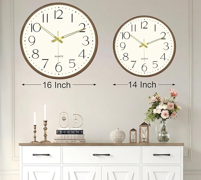 Vintage Wall Clock 16 Inch Quartz Silent Non-Ticking Analog Clock Battery Operated Rustic Round Decorative Clock for Living Room Kitchen Home Office Classroom