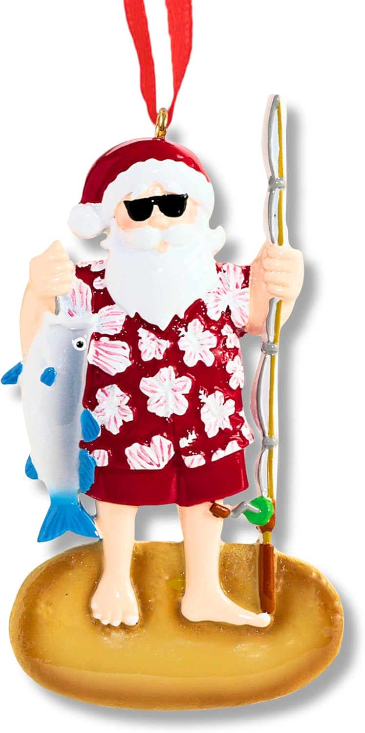 Ornaments by Elves - Personalized Fisherman Santa Christmas Ornament 2024 - Customized Fishing Santa Claus Hanging Decor for Tree in Giftable Packaging