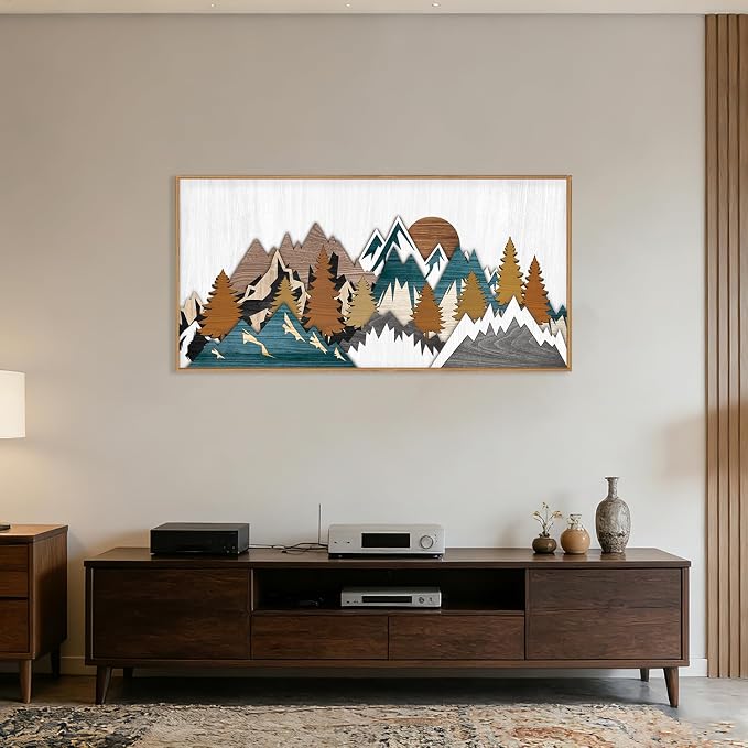 DRACIT Rustic Woodcut Style Mountain Framed Canvas Wall Art Set,Boho Vintage Sunrise Forest Nature Wall Decor,Modern Country Wilderness Artwork for Living Room,Bedroom,Farmhouse -20"x40"