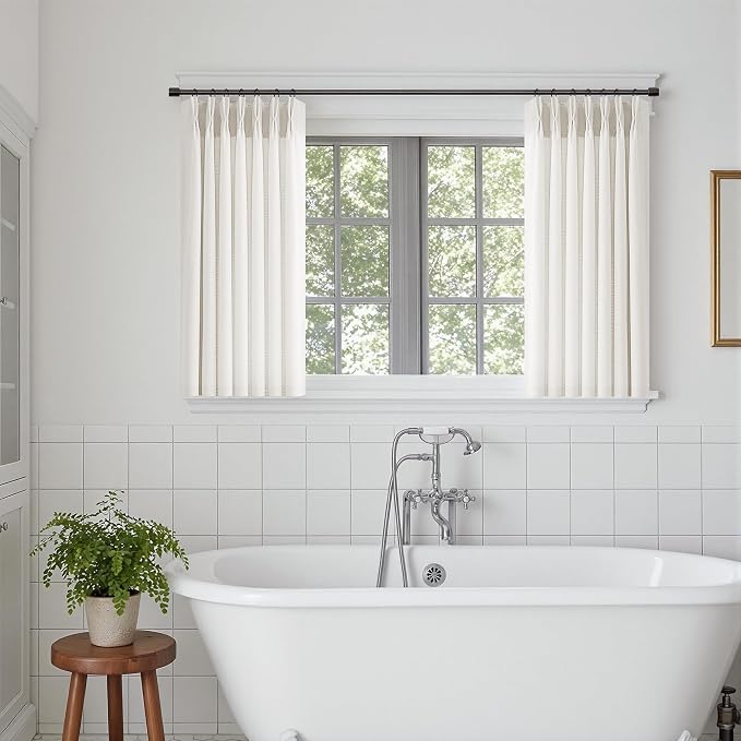 Ivory White Short Linen Curtains 36 Inch Length 2 Panels Set for Small Windows Bedroom Rustic Farmhouse Linen Light Filtering Pinch Pleated Drapes Back Tab Semi Sheer Kitchen Curtains 36 Inches Long