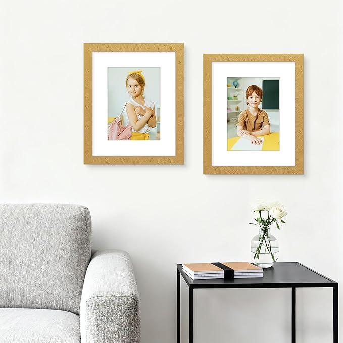 Picrit 8.5x11 Picture Frame Set of 12, Display 6x8 with Mat or 8.5 x 11 without Mat, Photo Frames for Wall Mounting or Table Top Display, Gold