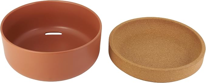 Kamenstein Ceramic and Cork Large Breathable Produce Bowl with Lid, Nautral Cork and Terra Cotta Ceramic, 11 x 11 x 6 Inch