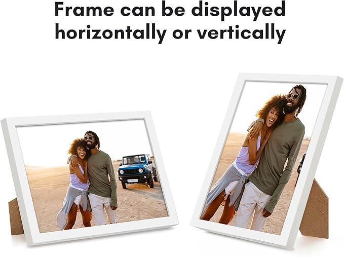 Americanflat 6x8 Picture Frame with Shatter-Resistant Glass - Streamline Collection - Thin Border Photo Frame for Tabletop and Wall Display - Hanging Hardware and Easel Stand Included - White