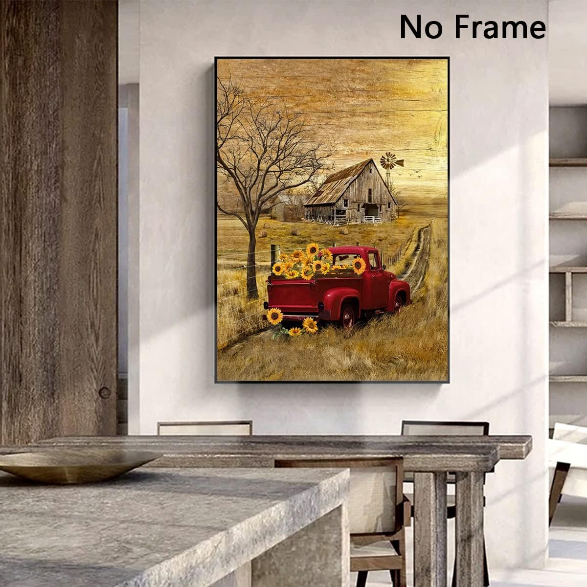 Barn Prints Farmhouse Old Barn Vintage Farmhouse Canvas Wall Art Red Truck Wall Art Old Truck Red Canvas House Pictures Wall Decor Old Barn Sunflower Pictures 16x24inch No Frame