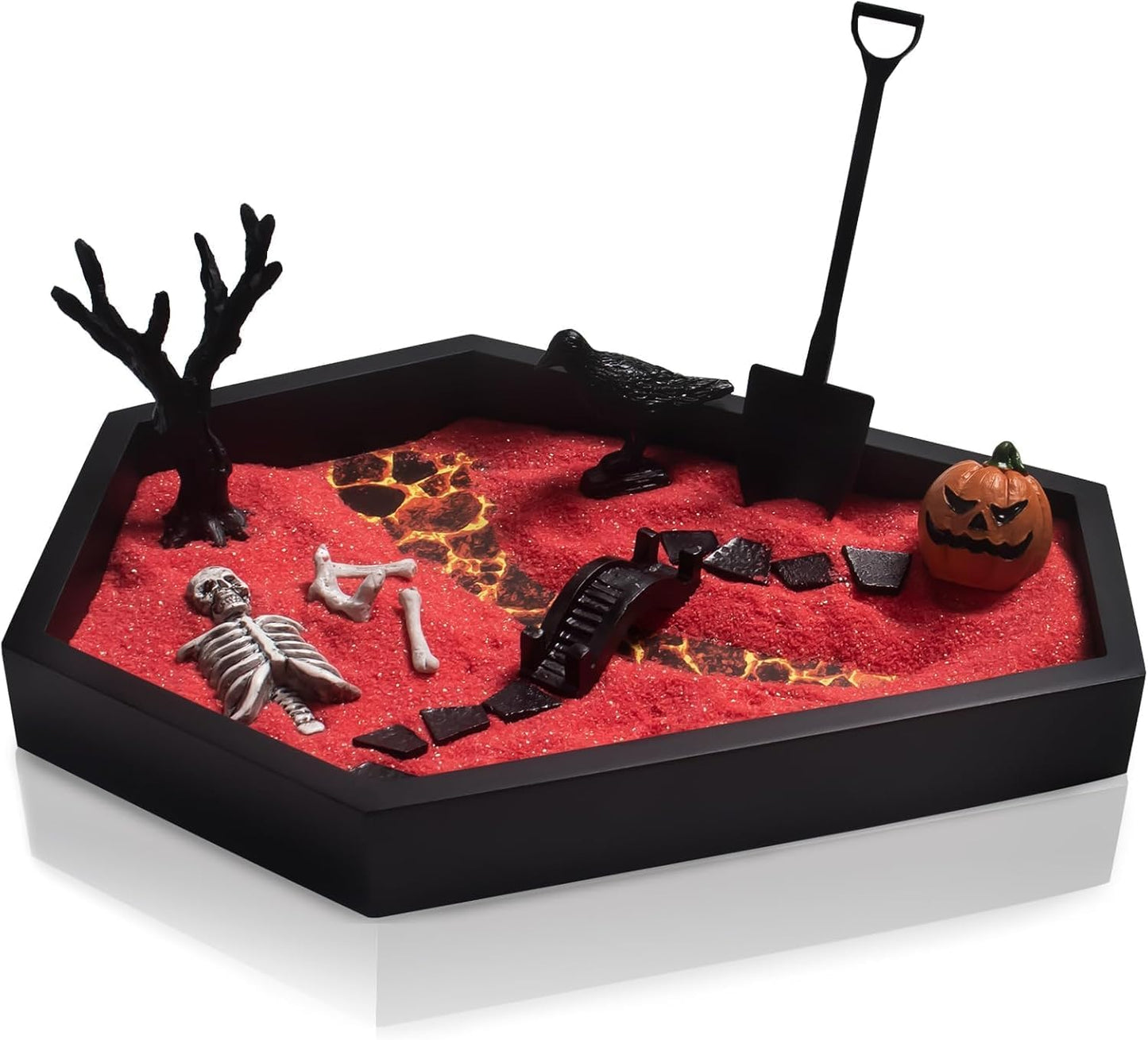 Coffin Zen Garden for Desk 7" x 9" Mini Zen Garden Kit Accessories for Office Coffin Spooky Decor Tray Gifts Gothic Decor Gift for Man Women