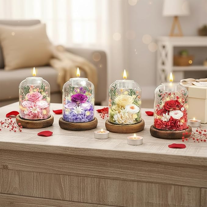 Gifts for Mom, Preserved Rose Flowers in Glass Dome, Forever Flowers for Delivery, Eternal Rose, Birthday Gifts for Women, Mothers Day for Grandma, Wife, Daughter, Anniversary(Champagne)