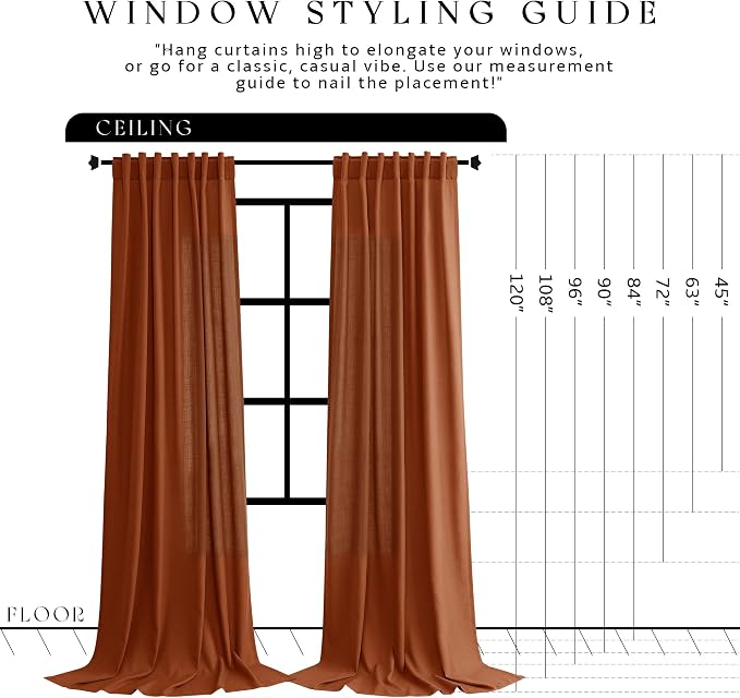 Jowels Terracotta Linen Curtains 88 Inch Long 2 Panels for Living Room | Burnt Orange Light Filtering Semi Sheer Curtain,Back Tab Pocket Pleated Look,Boho Textured Privacy Drapes for Bedroom Window