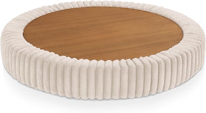 Furniture of America Lennox Modern Chenille 25-inch Round Storage Ottoman with Reversible Flip Top, Upholstered Footstool for Living Room, Bedroom, Entryway, Beige Pink